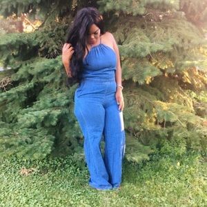 Denim Backless Jumpsuit